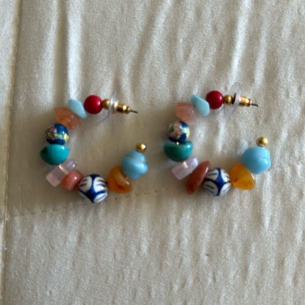Anthropologie Multicolor Beaded Hoop Earrings, medium size